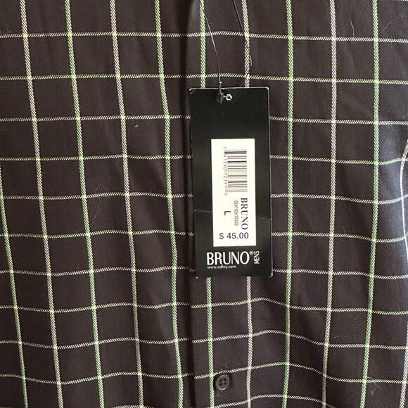 Bruno Men’s Black and Green Checkered Dress Shirt, Size Large, NWT - Picture 4 of 6